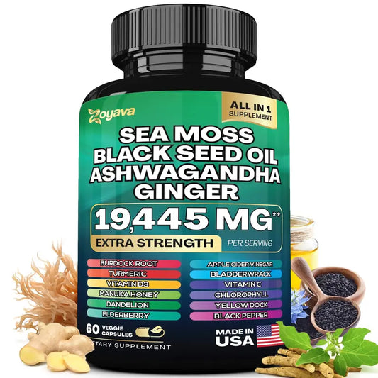 Zoyava Sea Moss Supplement, 19,445 MG All-In-One Formula with over 15+ Super Ingredients, Extra Strength & High Potency, 60 Capsules